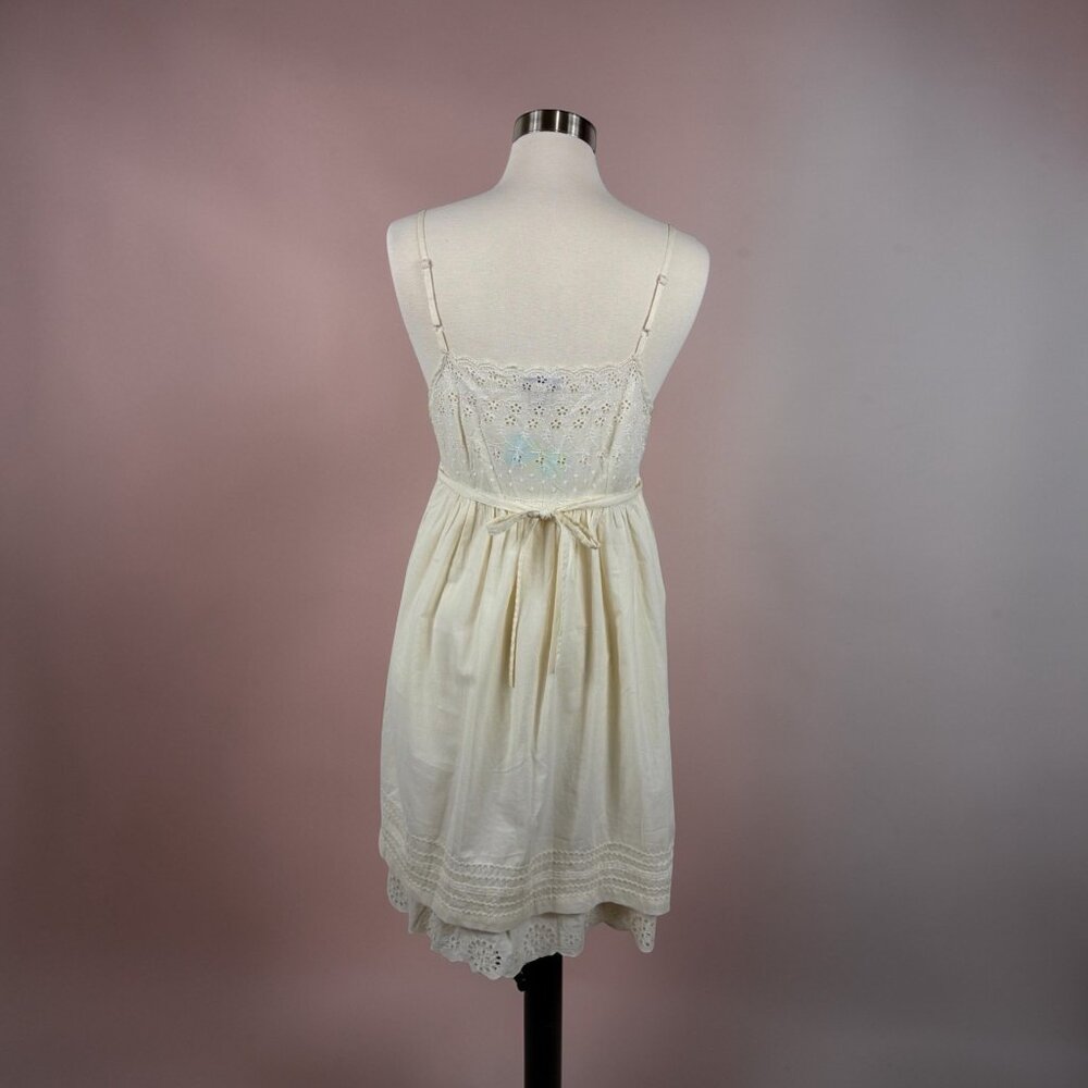 NWT Forever 21 Cottagecore Eyelet Lace Babydoll Dress Cream Cotton Size L - Picture 3 of 16